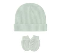 Nucelit Ensemble bonnet et moufles en coton pour nouveau-né unisexe, vert clair, Taille unique