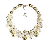 Nucelit Ensemble collier et boucles d'oreilles en fausses perles de style vintage, chaîne de clavicule réglable pour une élégance quotidienne, taille unique, Comme décrit, Comme décrit.