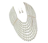 Nucelit Ensemble de collier et boucles d'oreilles en perles artificielles multicouches - Design léger - Pour un usage quotidien, une fête, une soirée - Boucles d'oreilles en fausses perles, taille