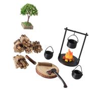Nucelit Mobilier miniature de camping avec accessoires en bois de chauffage pour maison de poupée, décoration extérieure et photographie, maison de poupée, feu de camp