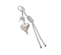 Nucelit Porte-clés en alliage décoré de cœur tissé en cuir PU souple pour sac à dos, pendentif multi-usage, cadeau de transport quotidien, porte-clés en cuir et alliage, Argenté., taille unique