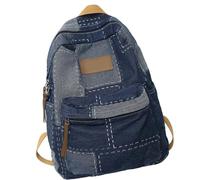 Nucelit Sac d'école en jean pour étudiant, sac à dos patché, sac à dos esthétique, voyage, grande capacité, décontracté, sac à dos d'école, sac à dos de grande capacité décontracté, bleu