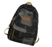 Nucelit Sac d'école en jean pour étudiant, sac à dos patché, sac à dos esthétique, voyage, grande capacité, décontracté, sac à dos d'école, sac à dos de grande capacité décontracté, Noir