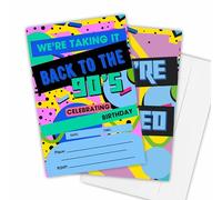 Nuckxy Invitation d'anniversaire de retour aux années 90 (4" x 6") - Style pop rétro - Invitations à double face, 20 ans d'anniversaire avec emballages, décoration de fête et fournitures - A19