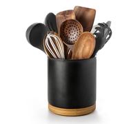 Nucookery Porte-ustensiles de cuisine rotatif à 360°, 18,3 cm, organiseur d'ustensiles de cuisine en céramique avec fond en liège de protection pour plan de travail, décoration de Noël (noir pierre)