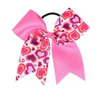 Nœud à cheveux pour femme avec double cœur - Nœud papillon pour pom-pom girls - Rose rouge - Élastique - Cadeau de Saint-Valentin - Accessoires pour cheveux pour coiffure - 1 pièce