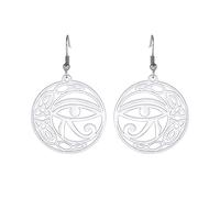 Nœud Celtique Oeil d'Horus Boucles d'oreilles Ankh Croix Déesse Egyptienne Isis Croissant Allah Rond Double Aile Bijoux Amulette Religieuse pour Femmes (argent)