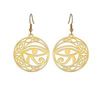 Nœud Celtique Oeil d'Horus Boucles d'oreilles Ankh Croix Déesse Egyptienne Isis Croissant Allah Rond Double Aile Bijoux Amulette Religieuse pour Femmes (l'or)