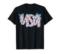 Nœud coquette américain américain avec fleurs sauvages 4 juillet T-Shirt