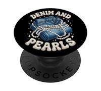 Nœud Coquette Princesse Denim et Perles Élégant Femmes Filles PopSockets PopGrip Adhésif