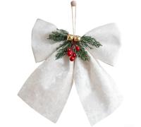 Nœud coréen en velours avec clochette 3D pour sapin de Noël saisonnier et cheminée (grande taille, blanc)