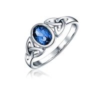 Nœud D'Amour Trinitaire Celtique Triquetra En Saphir Bleu Simulé Bague D'Infini Pour Femme Adolescente Bande De 1MM .925 Argent Sterling Pierre De Naissance De Septembre