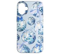 Nœud en Ruban Bleu Clair esthétique et Coquette Boule Disco Coque pour iPhone 16 Plus