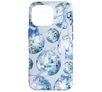 Nœud en Ruban Bleu Clair esthétique et Coquette Boule Disco Coque pour iPhone 16 Pro