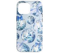 Nœud en Ruban Bleu Clair esthétique et Coquette Boule Disco Coque pour iPhone 16 Pro Max