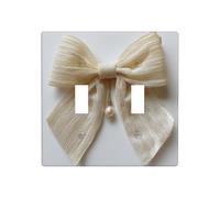 Nœud en ruban de soie avec une petite breloque perle double gang à bascule, plaque murale, décoration d'interrupteur, taille standard - 11,4 x 11,4 cm