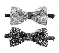 Nœud Papillon Brillant En Strass, 2 Pièces, Pour Chemise, Décoratif, Pour Fête (Noir, Argent)