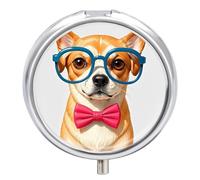 Nœud papillon doux pour animal de compagnie, pilulier portable surdimensionné avec 3 compartiments et petit miroir, pilulier de voyage pour poche ou sac à main, organisateur de médicaments rond