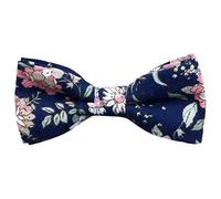 Nœud papillon élastique en coton de luxe pour enfants garçons, Motif floral bleu et rose, Length 10cm, width 5cm.