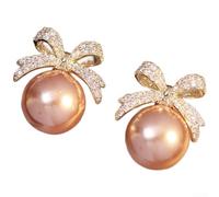 Nœud papillon pour boucles d'oreilles pendantes en cristal pour femme Plaqué or 14 carats Clous géométriques Strass Bijoux Blanc Rose Rouge (Rose)