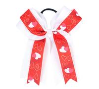 Nœud papillon pour cheveux de Saint-Valentin pour femme - 15,2 cm - Grand nœud papillon pour filles - Blanc et rouge - Élastique pour cheveux - Pour pom-pom girl - Cœur - Support pour queue de cheval