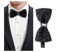 Nœud papillon pré-noué en strass pour homme avec longueur réglable pour fête de mariage (noir)