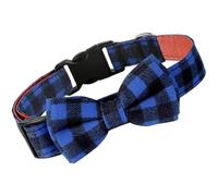 Nœud papillon réglable à carreaux pour chien, collier doux pour chiens et chiots de petite et moyenne taille (bleu, taille S)