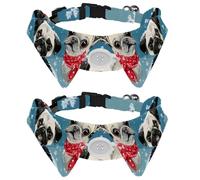 Nœud papillon réglable pour animal domestique - Visages de carlin - Animaux d'hiver autour de la neige - Nœud papillon pour petits chiens et chats - Réglable de 28 à 30 cm