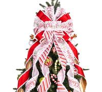 Nœud pour cime de Sapin de Noël - 114 x 30 cm - Grand nœud en Toile de Jute avec Bord en Polyester Blanc et Rouge - Cadeau pour décoration de Sapin de Noël, Maison, intérieur et extérieur