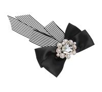 Nœud Pré-noué en Tissu, Broche à Épingle, Blanc et Noir | Orné de Cristaux et Perles, Lot de 1 Pièce, pour Cols Fins et Chemises, Bureau ou Repas
