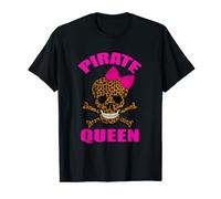Nœud rose imprimé léopard avec tête de mort et os croisés T-Shirt