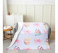 Nœud Roses Mignon Nœud Papillon Cupcake Crème Glacée Dessert Kawaii Couverture Couvertures Doux Chaude Plaids pour Divans Salon Chambre 100x125cm