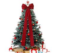 Nœud rouge articulé de 120cm pour cimier de sapin de Noël Grand long nœud en satin pour cimier de sapin de Noël avec fil métallique à l'intérieur pour décoration d'intérieur pour les fêtes (Rouge