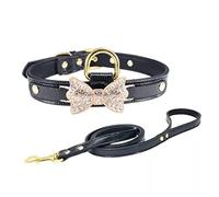 Nœud strass PU colliers pour chien fournitures pour animaux de compagnie laisse pour chien nœud diamant artificiel (couleur : bleu taille : code M) (code S) (code S)