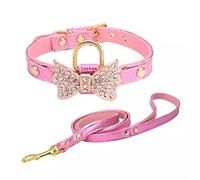 Nœud strass PU colliers pour chiens fournitures pour animaux de compagnie laisse pour chien nœud diamant artificiel (couleur : bleu taille : code M) (code L)