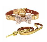 Nœud strass PU colliers pour chiens fournitures pour animaux de compagnie laisse pour chien nœud diamant artificiel (couleur : bleu taille : code M) (code XS jaune)