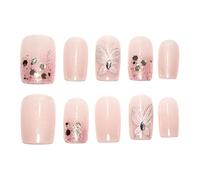 Nude Silver Handmade Press On Nails Short Square 10Pcs Fake Nails Hand-painted Silver Butterfly Luxury Glue on Nails Reusable Acrylic False Nails Manicure Kits with Cute Design for Women