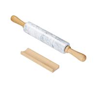 Intirilife Rouleau à pâtisserie en marbre avec support Blanc - 46.5 cm - Rouleau à pâte, rouleau à pâtisserie, rouleau à pizza, en marbre naturel pour un laminage facile, facile à nettoyer