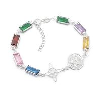 NUDO DE BRUJA Y TETRAGRÁMATON Bracelet en argent sterling double protection, argent sterling 925, zircons carrés, pierres semi-précieuses multicolores ou transparentes., 19.0 Centimeters, Argent