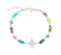 NUDO DE BRUJA Y TETRAGRÁMATON Bracelet en argent sterling double protection, argent sterling 925, zircons carrés, pierres semi-précieuses multicolores ou transparentes, 19.0 Centimeters, Argent