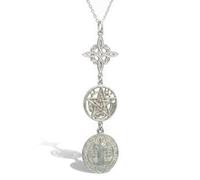 NUDO DE BRUJA Y TETRAGRÁMATON Collier double protection avec pendentif triple médaille de Saint Benoît, argent sterling 925 rhodié, chaîne de 45 cm, Pequeño, Argent sterling, Il ne s'agit pas d'une