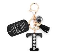 Nudoraw Porte-clés avec initiale de l'alphabet noir - Accessoires de la Bible - Cadeaux chrétiens pour femme - Cadeau catholique pour femme - Verset de la Bible - Cadeau d'Halloween ou de Noël