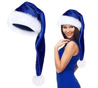 Nudorpn Chapeau de Père Noël de 75 cm de long, en velours doux avec passepoil blanc - Accessoire de tête pour fête du Nouvel An, carnaval, fête d'hiver, mascarade