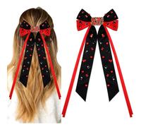 Nœuds à cheveux pour femme - Grand nœud en ruban rouge et bleu - Accessoires de jour de match - Tenues de sport - Accessoires de football - Cadeaux (motif B1)