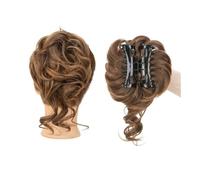 Nœuds chignons désordonnés avec pince pour les cheveux, chignon synthétique ondulé et bouclé, chignon ébouriffé avec boucles d'oreilles (6T27)