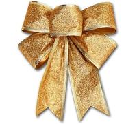 Nœuds de Noël dorés pour décoration d'extérieur - Grand nœud à paillettes avec bord doré pailleté pour décoration de porte d'entrée de Noël - Fournitures de décoration d'intérieur et d'extérieur - 19