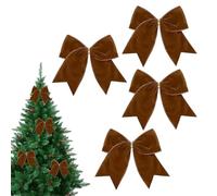 Nœuds De Noël En Velours - Grand Ruban Décoratif, 4 Pièces D'ornement De Vacances, Décoration D'arbre Élégante Simple À Installer | Arc Décoratif Pour Couronne, Fenêtre, Porte, Mur, Escalier, Clôture,