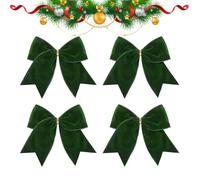 Nœuds de Noël en velours - Lot de 4 grandes décorations de vacances pour affichage saisonnier, texture en velours doux avec motif de ruban classique, ornement de nœud d'arbre de Noël pour couronne, fe