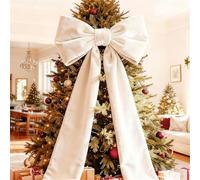 Nœuds de Noël géants en velours extra larges de 180 x 50 cm pour décoration de sapin de mariage, vitrine, sapins de Noël, pelouses, murs (blanc)