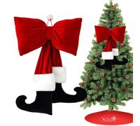 Nœuds De Noël Nœud Vintage Décoration Festive Avec Jambes Du Père Noël | Décorations festives suspendables Pour La Fenêtre Le Vestibule La Maison Le Couloir Salon Porte Mur Ainsi Que Escalier 50 cm